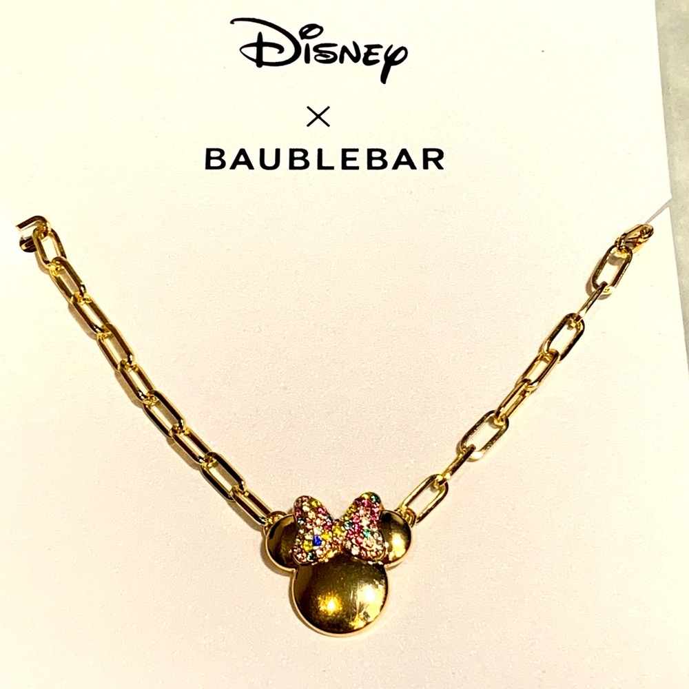 Disney X BAUBLEBAR Minnie Mouse Gold Tone Pendant Necklace NWT $62